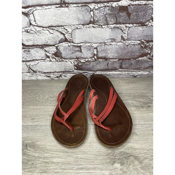 Olukai U'I-W Red Leather Thong FlipFlop Casual Slide Sandals Women Sz 8M US/38EU - Picture 5 of 16